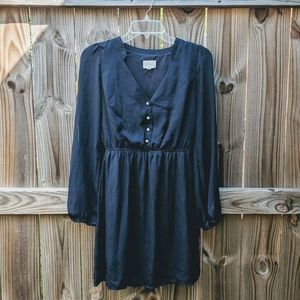 Anthro Navy Pearl Button Long Sleeved Dress Sz S